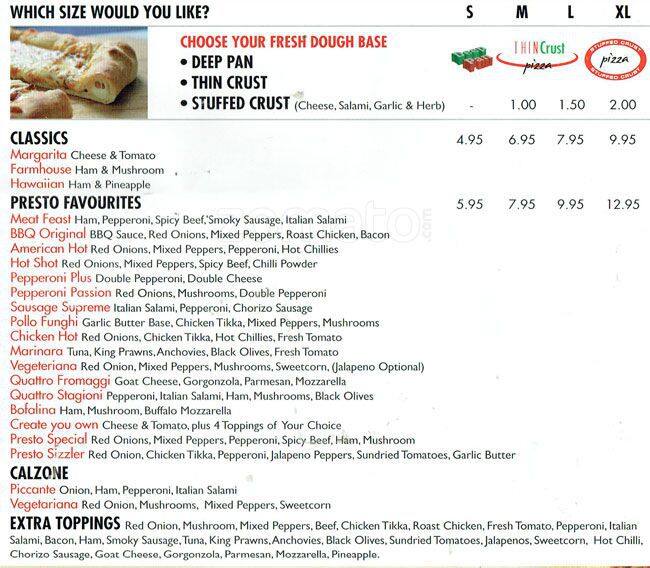 Presto Pizza Menu, Menu for Presto Pizza, Earlsfield, London Zomato UK