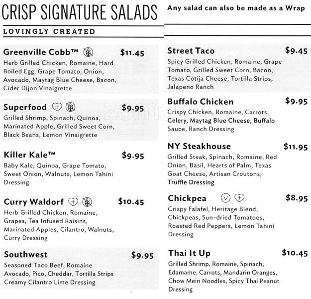 Crisp Salad Company Menu, Menu for Crisp Salad Company, Lower