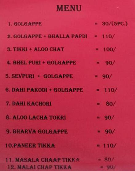 Vaishnav Chaat Bhandar menu