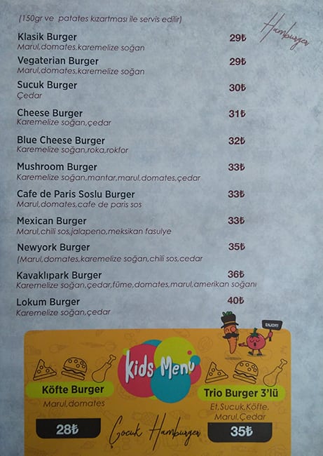 Menu At Kavaklipark Atakoy Istanbul