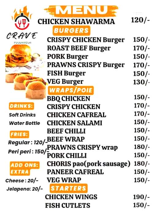 Menu of Crave Food Truck, Anjuna, Goa