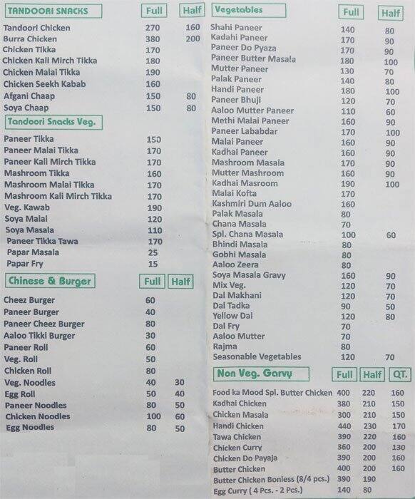 Food Ka Mood Menu, Menu for Food Ka Mood, Sector 31, Gurgaon Zomato