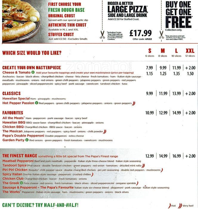 Papa John's Menu, Menu for Papa John's, Addlestone, London Zomato UK