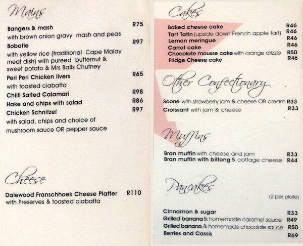 Menu At Essence Cafe Franschhoek Huguenot Square