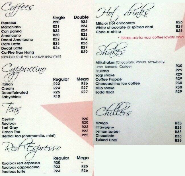 Menu At Essence Cafe Franschhoek Huguenot Square