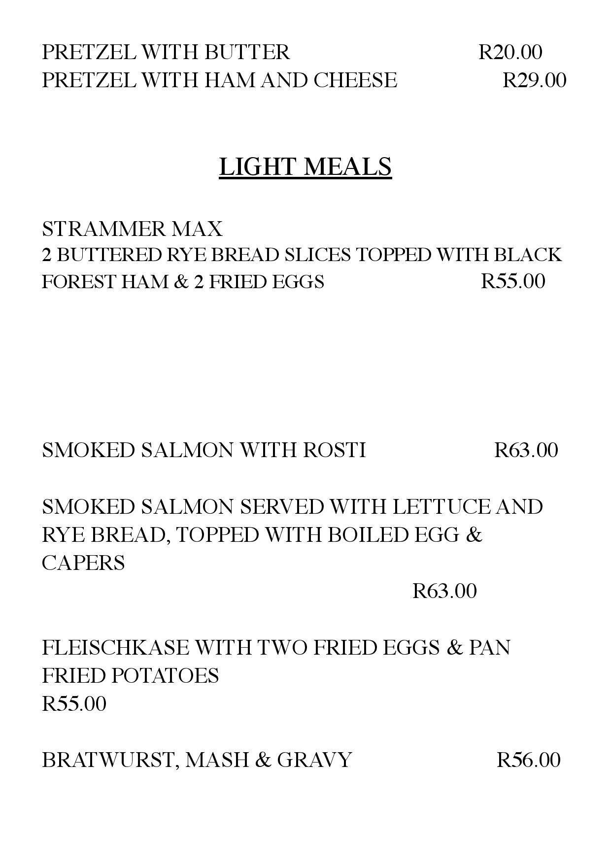 Wunderbar menu