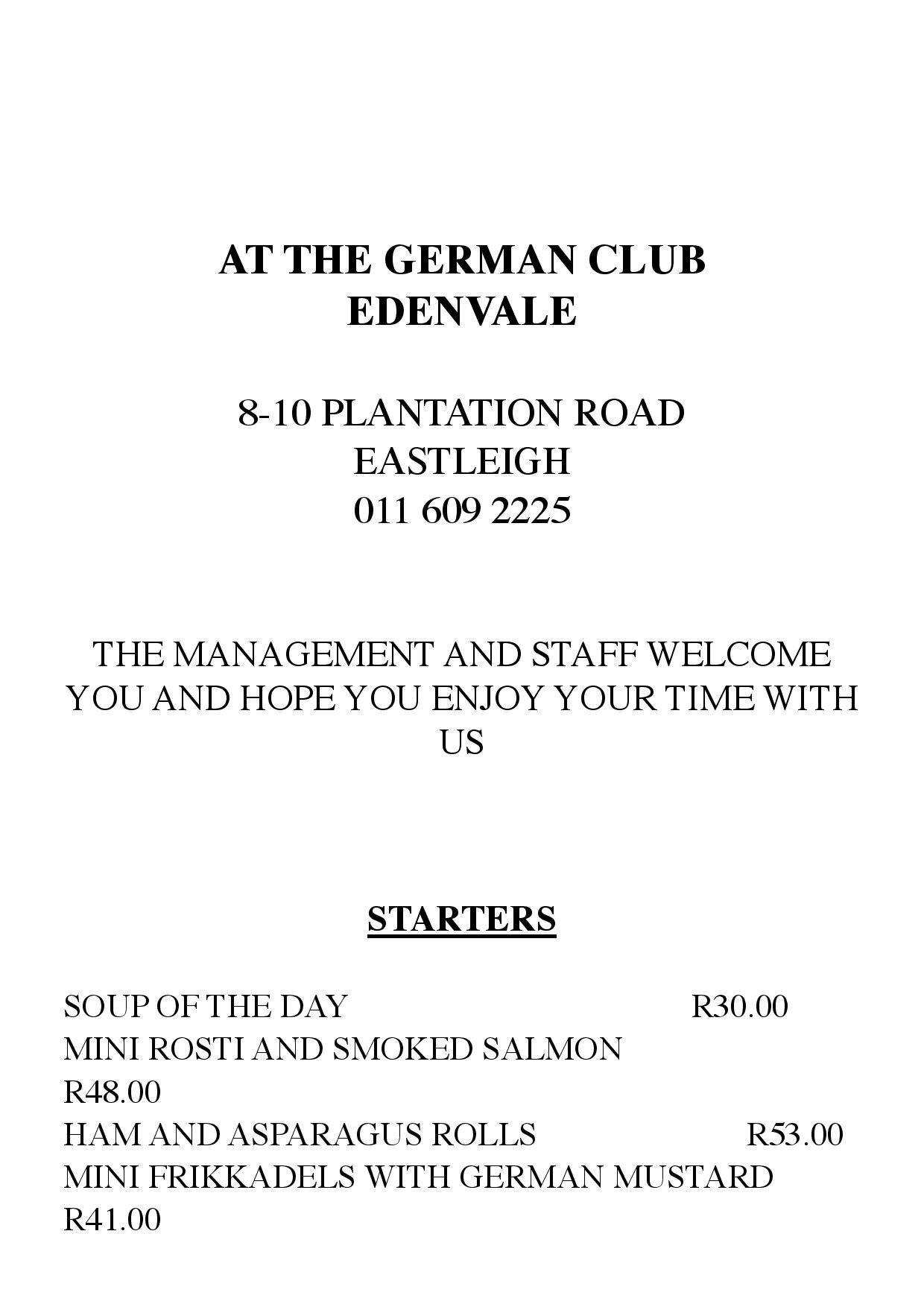 Wunderbar menu