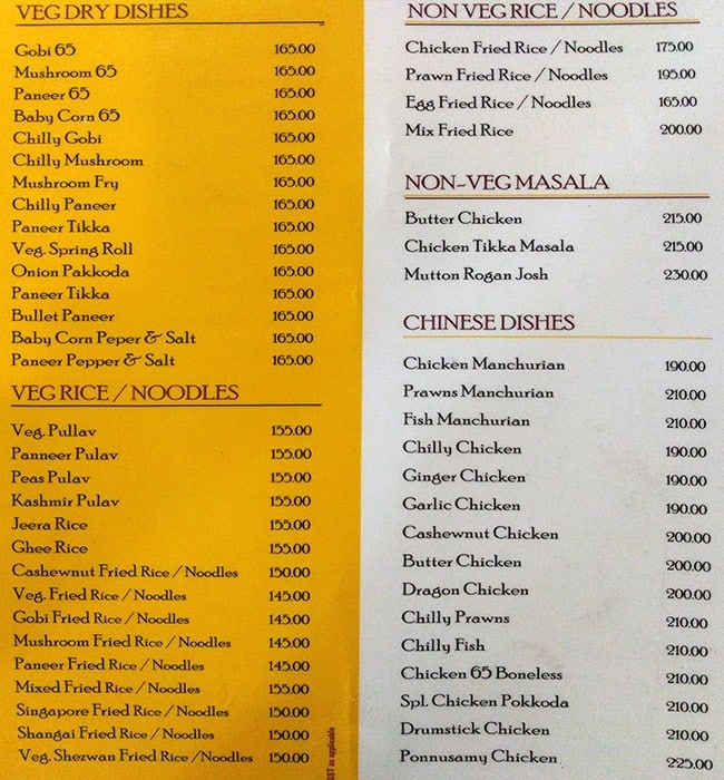 Ponnusamy Hotel menu