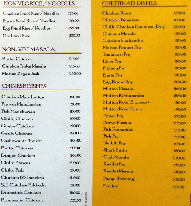 Ponnusamy Hotel menu