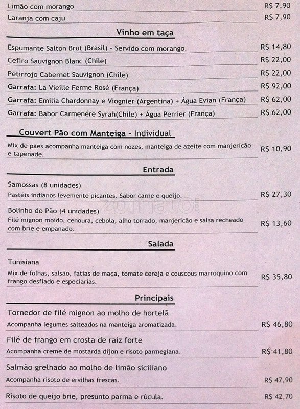 Restaurante Pão Com Manteiga cardápio