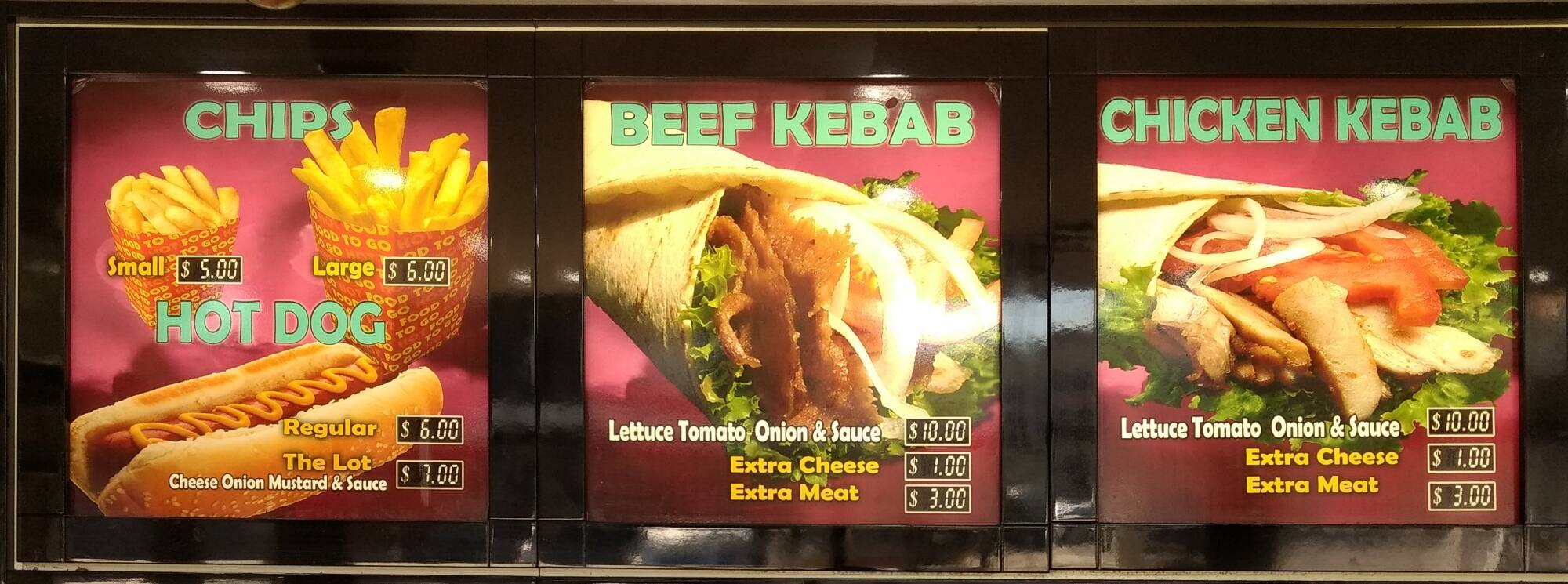 Carta de comida rápida Canterbury Kebab, Canterbury