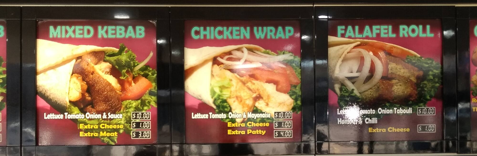 Carta de comida rápida Canterbury Kebab, Canterbury