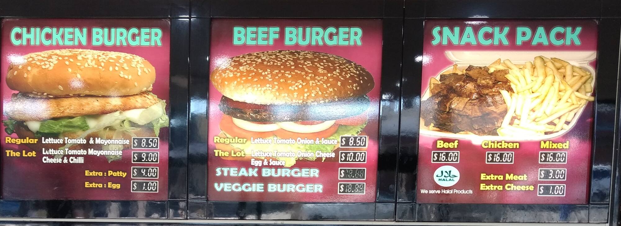 Carta de comida rápida Canterbury Kebab, Canterbury