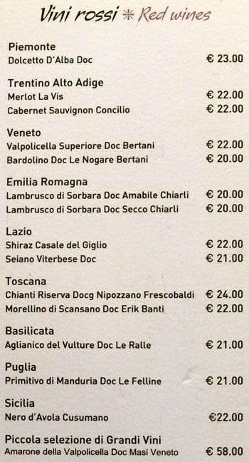 Menu di La Luna d'Oro 