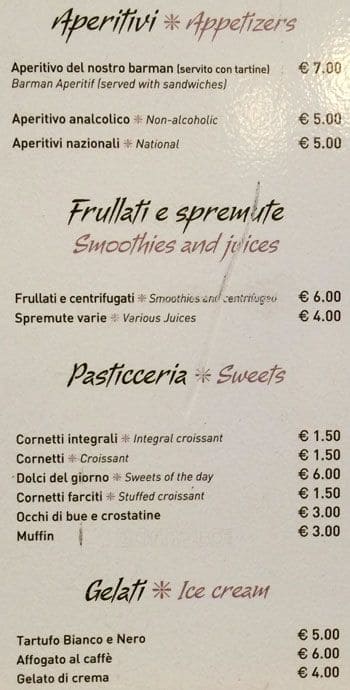 Menu di La Luna d'Oro 