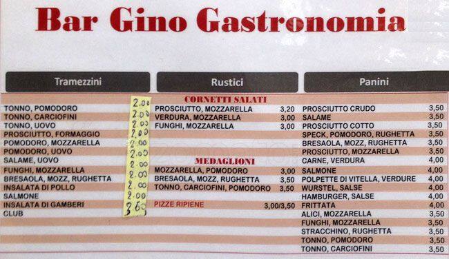 Menu di Bar Gino 