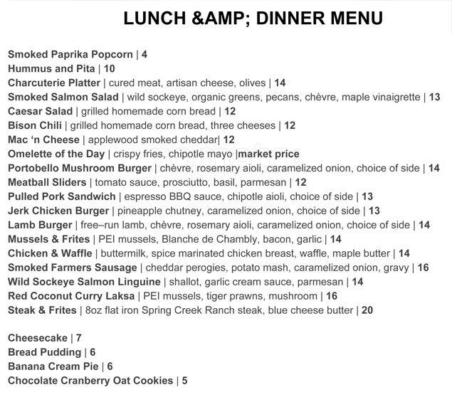 Menu at Sugarbowl cafe, Edmonton