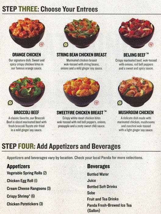 panda express menu catering