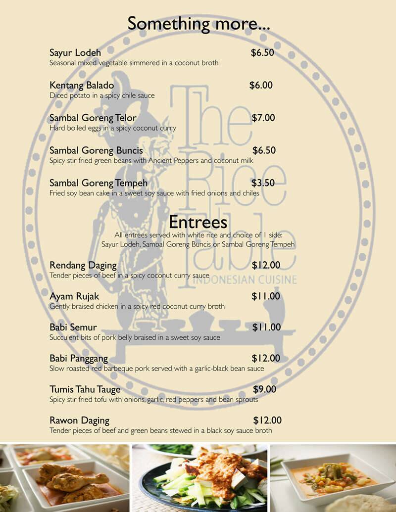 Carta de The Rice Table
