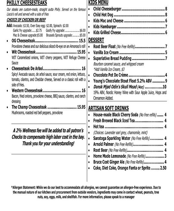 Menu at Refuge pub & bar, San Carlos