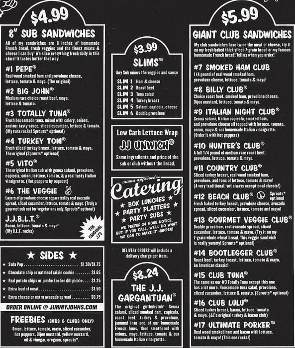 Jimmy John's Menu, Menu for Jimmy John's, Downtown, Houston ...