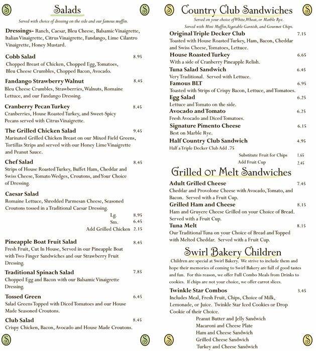 Menu at Swirl Bakery Cafe & Catering, Flower Mound
