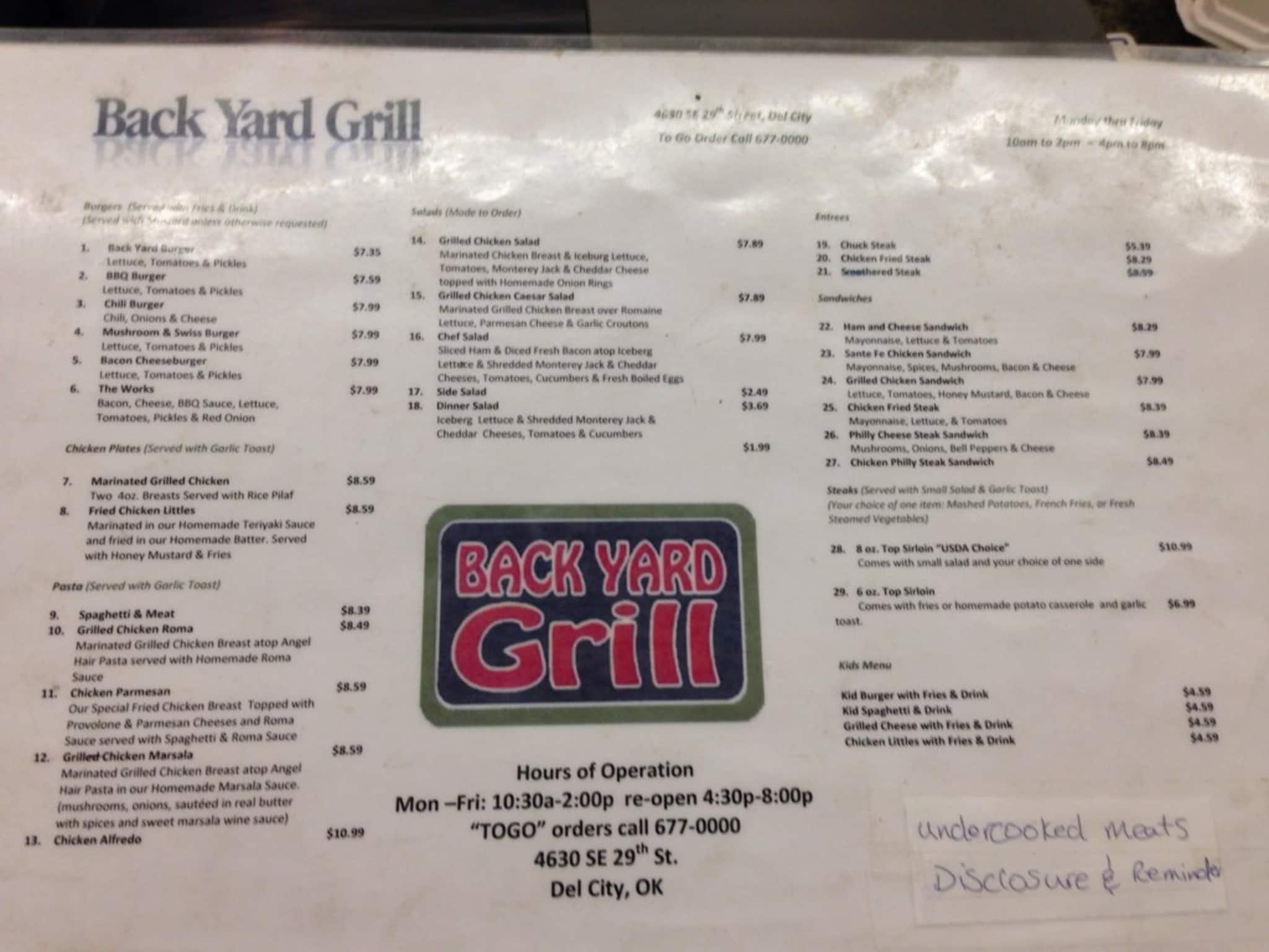 Backyard Grill Menu Backyard Grill Menu