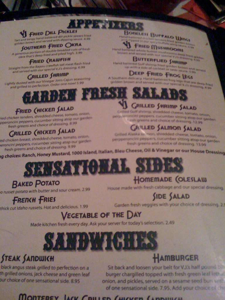 Vinegar Jim's Menu, Menu for Vinegar Jim's, Arlington, Memphis