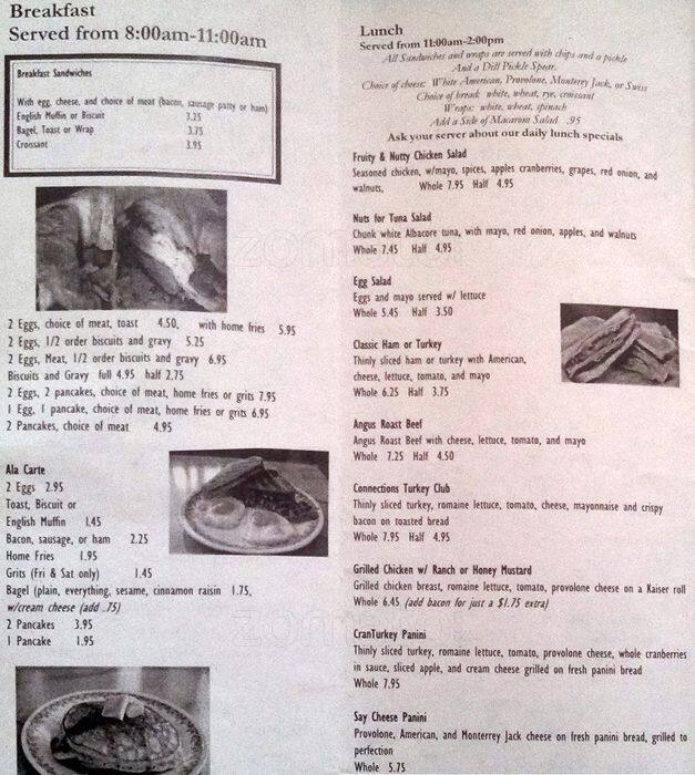 Connections Cafe Menu, Menu for Connections Cafe, Cocoa, Melbourne