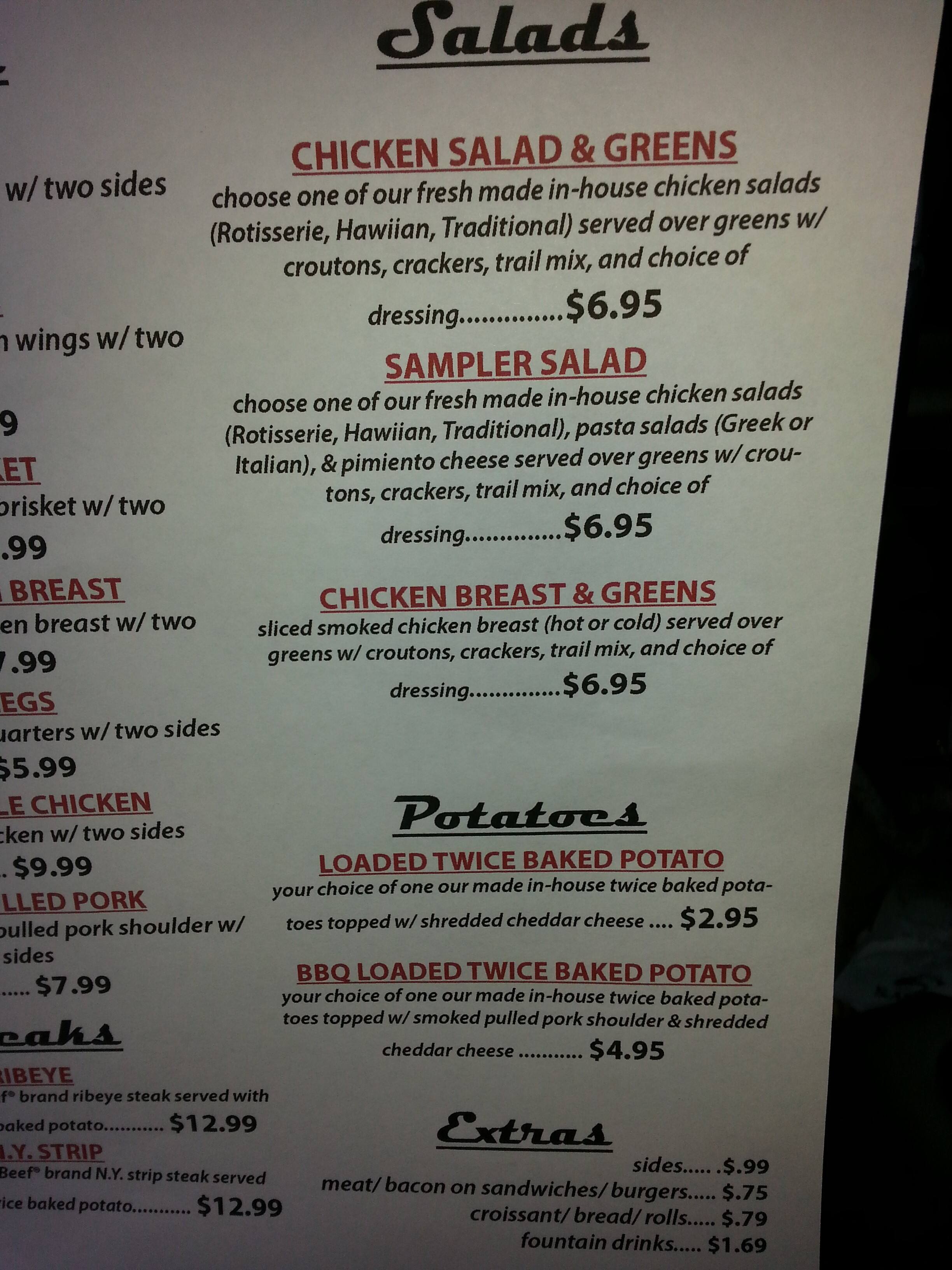 Menu at Butcher's Market BBQ, Dalton