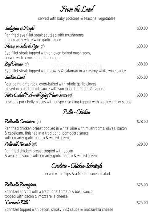 Carmens Little Taste of Italy menu