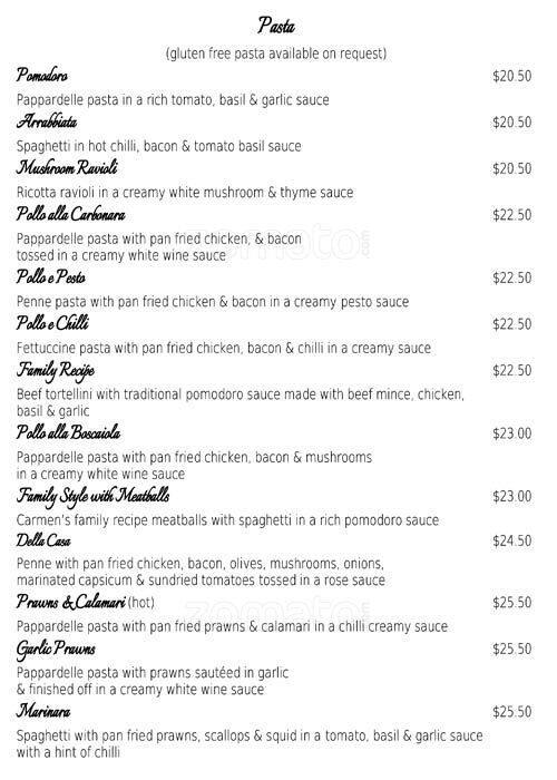 Carmens Little Taste of Italy menu