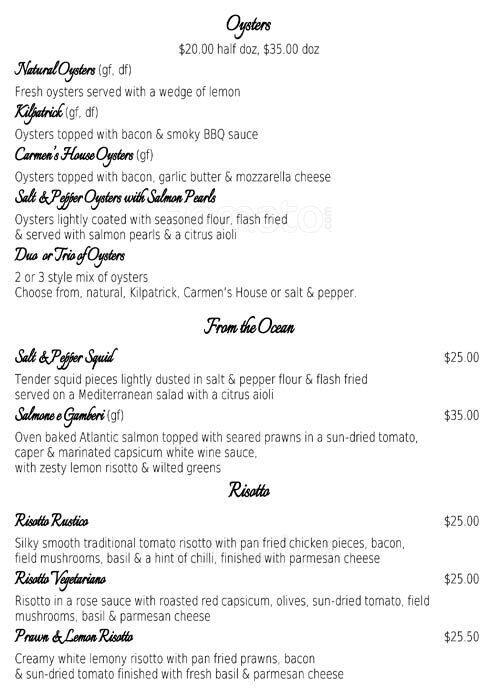 Carmens Little Taste of Italy menu