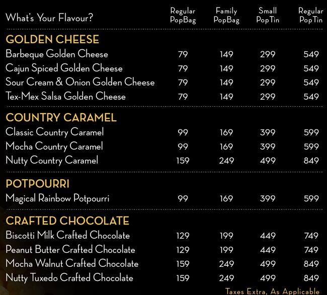 PVR Gourmet Popcorn Menu, Menu for PVR Gourmet Popcorn, Sector 18