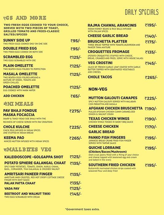 Menu of Kaleidoscope, C Scheme, Jaipur