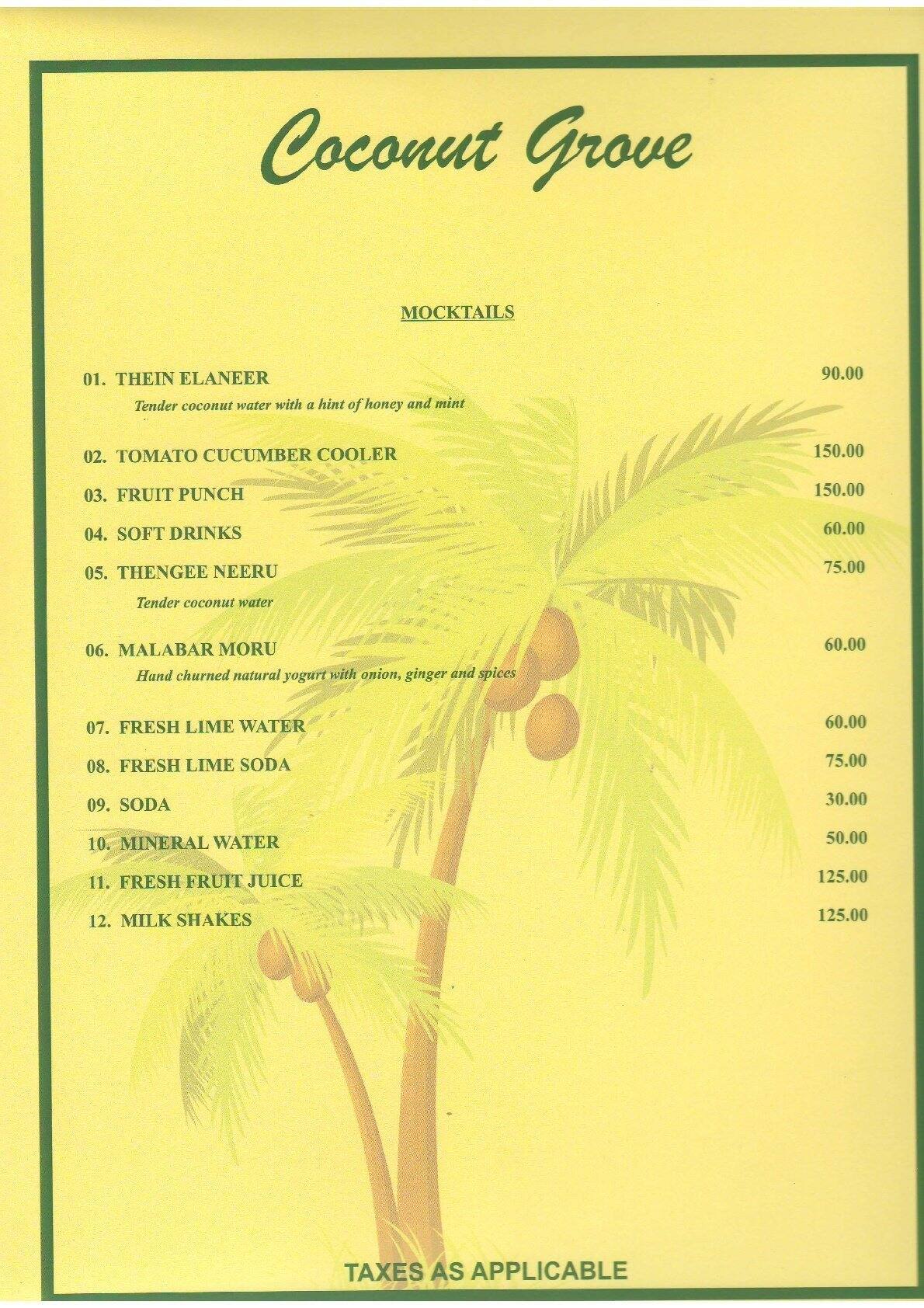 Coconut Grove Menu, Menu for Coconut Grove, Santhome, Chennai Zomato