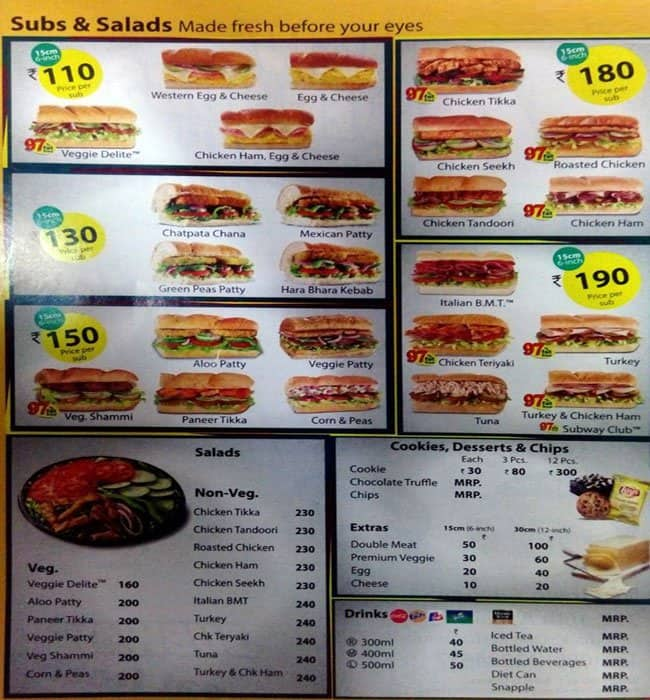 Subway Menu, Menu for Subway, Yelahanka, Bangalore - Zomato