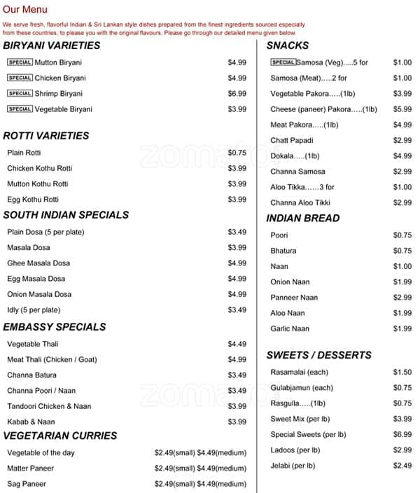 Samosa King menu, Menu restauracji Samosa King, Scarborough, Toronto