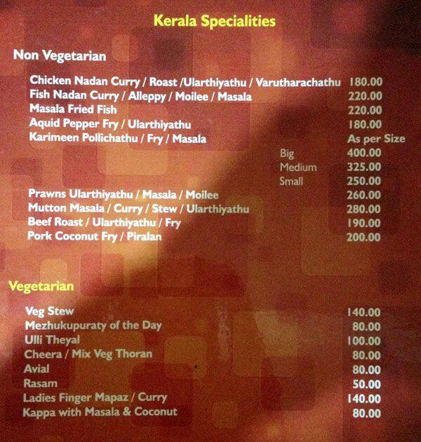Menu at Chimes, Kochi, 30/1156