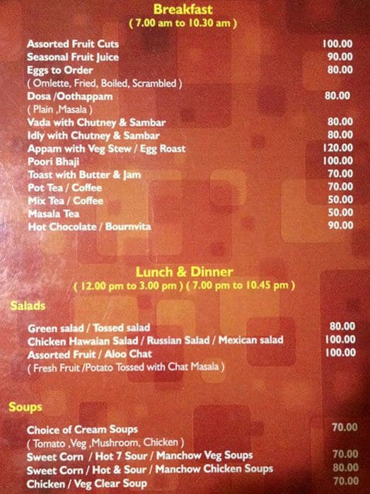 Chimes Menu, Menu for Chimes, Vyttila, Kochi Zomato
