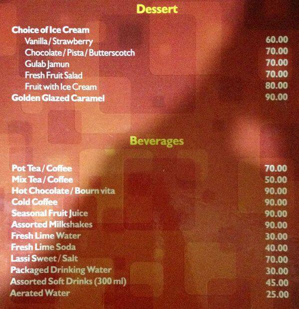 Menu at Chimes, Kochi, 30/1156