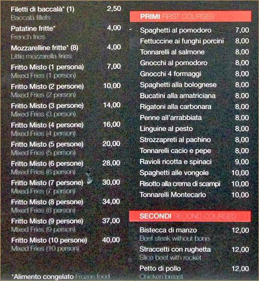 Menu di La Montecarlo 