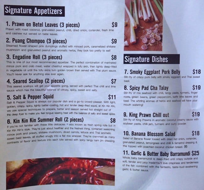 Kin Kin Kin Thai Cuisine Menu, Menu for Kin Kin Kin Thai Cuisine