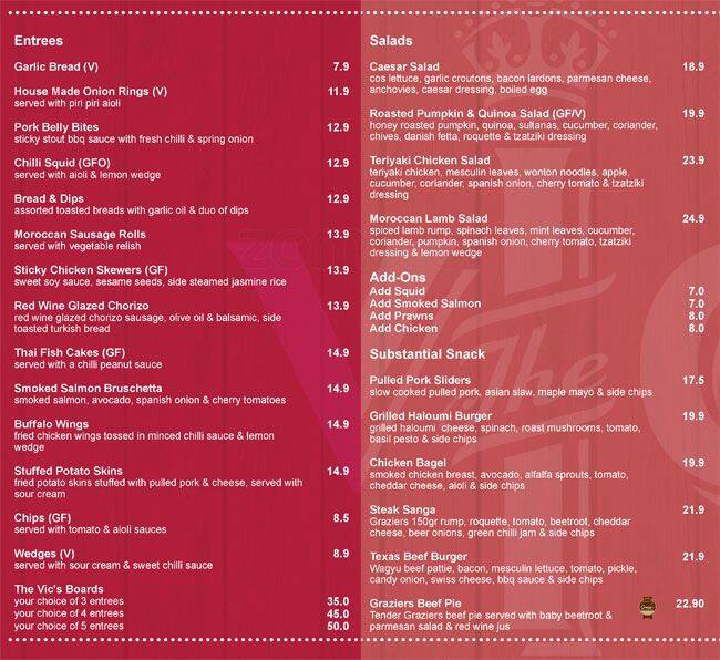 The Vic Menu, Menu de The Vic, Subiaco, Perth Urbanspoon/Zomato