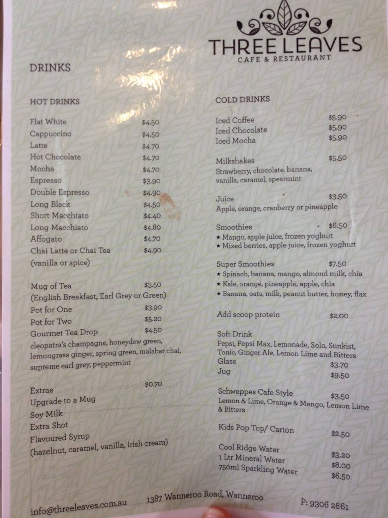 Three Leaves Cafe Menu, Menu for Three Leaves Cafe, Wanneroo, Perth Urbanspoon/Zomato