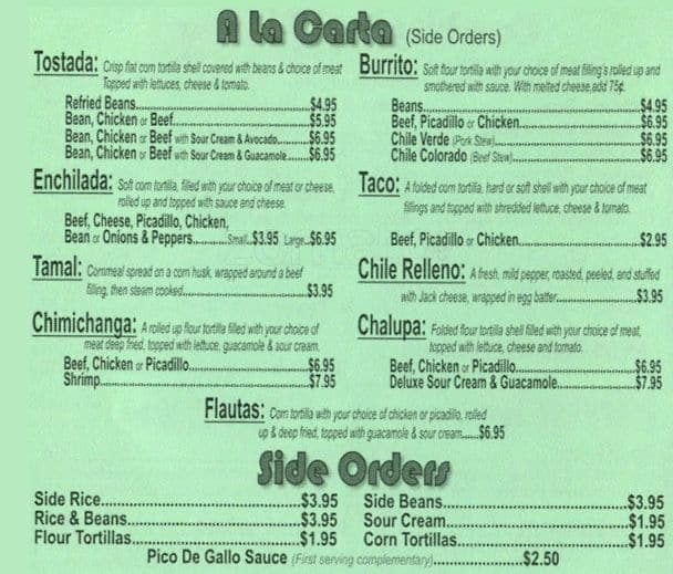 Menu at Casa Tequila restaurant, Everett