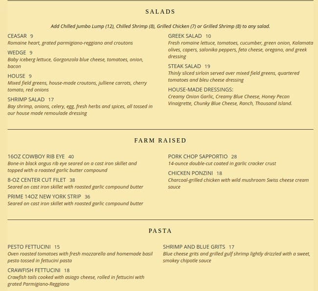 Menu at Gaido's desserts, Galveston