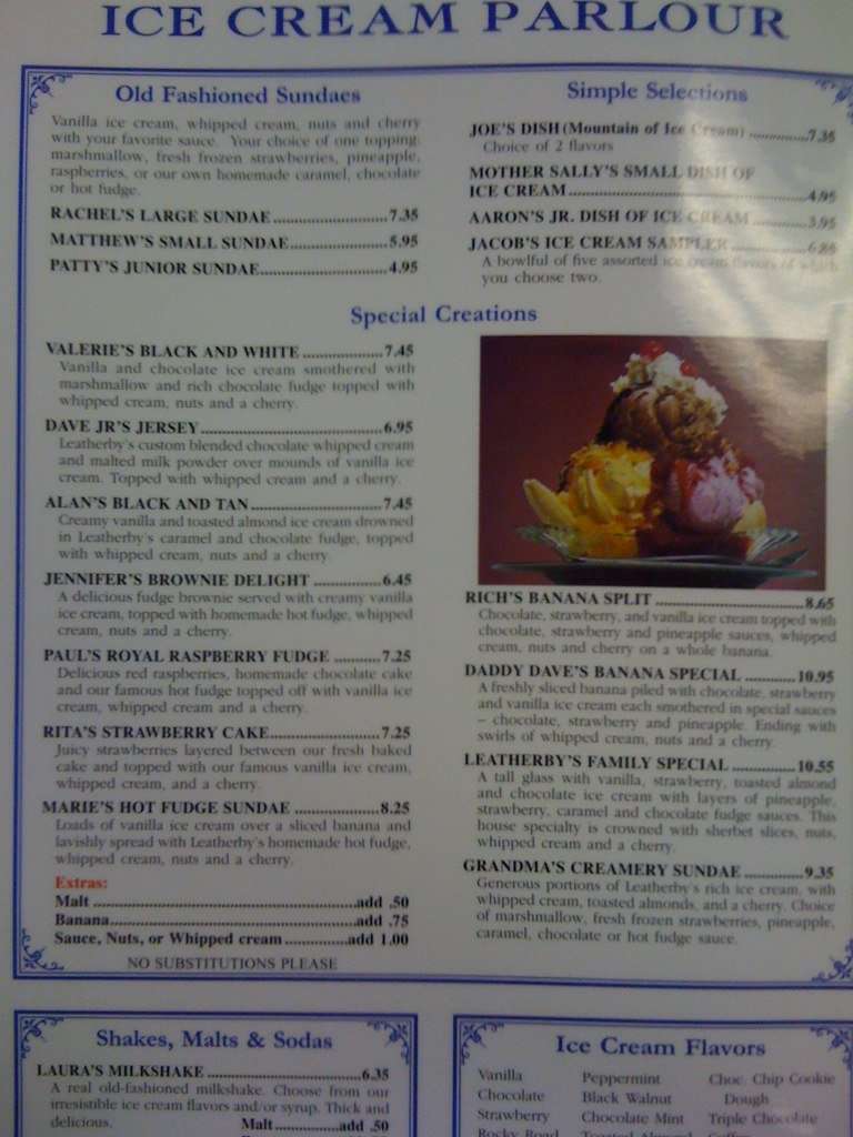 Menu at Leatherby's Family Creamery restaurant, Citrus Heights, Antelope Rd