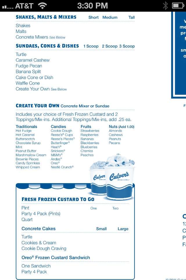 Culver's Menu, Menu for Culver's, Appleton, Green Bay Urbanspoon/Zomato