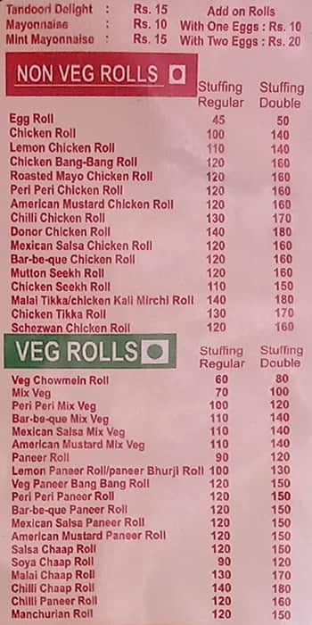 Menu of Wrap Roll Karol Bagh New Delhi